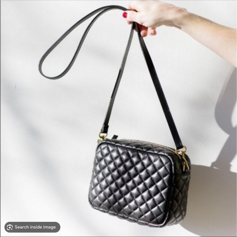 Clare V Black Quilted Leather Crossbody Bag with Gold Hardware